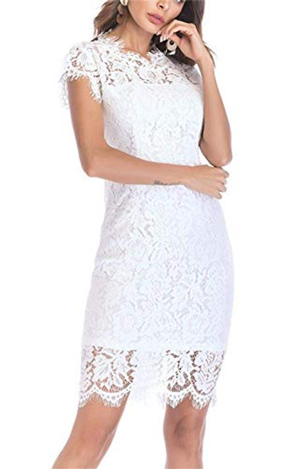Womens Sleeveless Floral Lace Slim Evening Cocktail Mini Dress for Party DM261 S White Womens Sleeveless Floral Lace Slim Evening Cocktail Mini Dress for Party DM261 S White