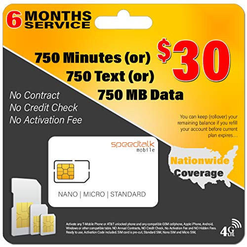 6 Months Service  30 Preloaded GSM Mobile SIM Card  Rollover Plan  No Contract