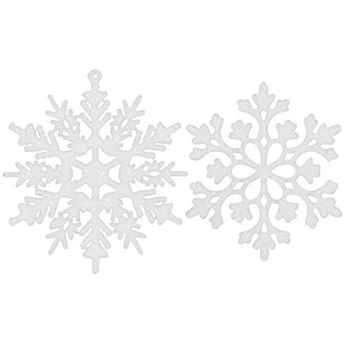 Eokeanon 36PCS Plastic Christmas Glitter Snowflake Ornaments Christmas Tree Decorations 4 Inch Plastic Snowflake Ornaments for Winter Wonderland Christmas Party Decorations White