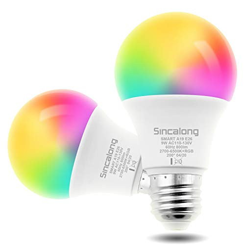 Smart Light Bulb Sincalong Smart LED Energy Saving Bulb 16 Million Colors Changing WiFi Bulb Compatible with Alexa and Google Home Assistant No Hub Required A19 E26 2 Pack