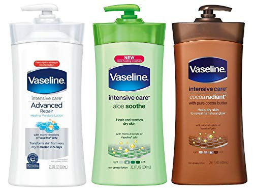 Vaseline Lotion Intensive Care 203 Ounce Variety Pack Advanced Repair Unscented Aloe Soothe Cocoa Radiant