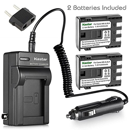 Kastar NB-2L Battery (2-Pack) and Charger Kit for Canon NB-2L NB-2LH NB-2L12 NB-2L14 NB-2L24 BP-2L5 BP-2LH and Canon EOS Digital Rebel XT Xti Cameras
