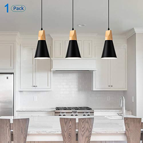 Modern Metal Pendant Lighting Industrial Hanging Mini Light Fixture Wood Pendant Lamp for Kitchen Island Dining Room Barn Bar Hallway Black 1 Pack Modern Metal Pendant Lighting Industrial Hanging Mini Light Fixture Wood Pendant Lamp for Kitchen Island Dining Room Barn Bar Hallway Black 1 Pack