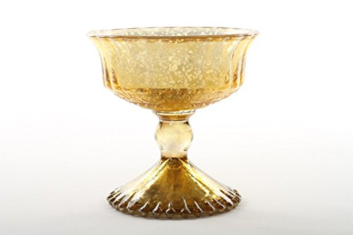 Koyal Wholesale 4.5-Inch Antique Gold Glass Compote Bowl Pedestal Flower Bowl Centerpiece