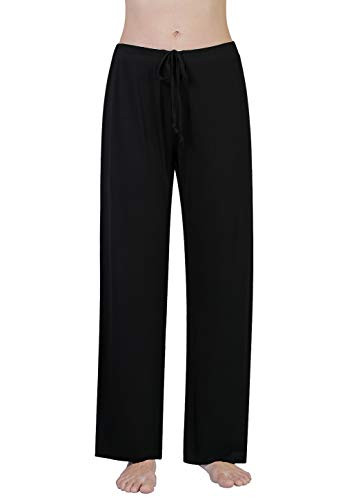Air Curvey Womens Pajama Pants Wide Leg Casual Lounge Pants with Pocket Black L