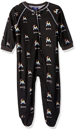 MLB Infant Marlins Sleepwear All Over Print Zip Up Coverall 18 Months Black