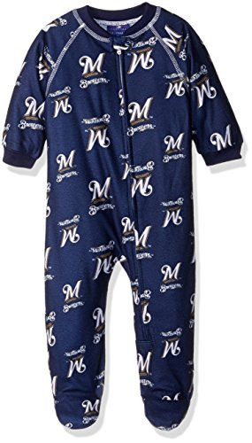 MLB Infant Brewers Sleepwear All Over Print Zip Up Coverall 24 Months Athletic Navy