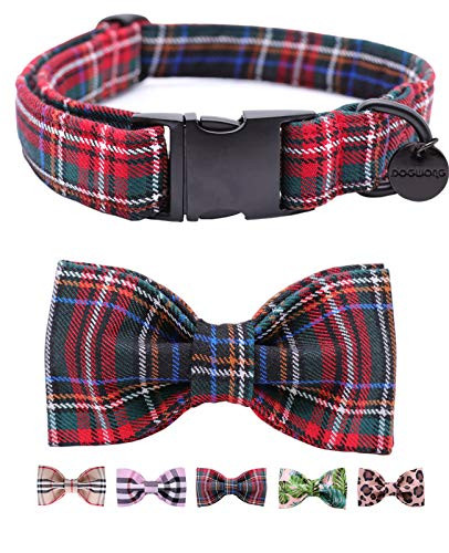 Christmas DogWong Cotton Dog Collar with Bowtie for Small Medium Large Dogs Plaid Pet Collar Comfortable Dog Collar Bowtie Dog Collar Adjustable XXSXL