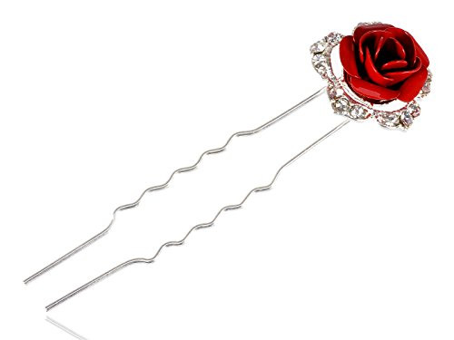 Alilang Silvery Tone Sparkly Clear Crystal Rhinestone Red Enamel Rose Flower Hair Pin Alilang Silvery Tone Sparkly Clear Crystal Rhinestone Red Enamel Rose Flower Hair Pin