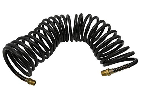 Recoil Air Hose Air Line OD 38 Inch Portable Polyurethane Coil Hose for Air Compressor Heavy Duty Sprayer and Industrial Usage 25FT with 14 Inch NPT Fittings