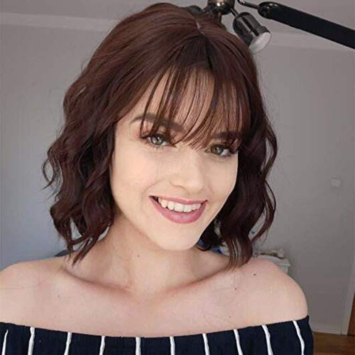 MISSQUEEN Short Bob Wigs with bangs Synthetic Curly Bob Wig Natural Looking Heat Resistant Fiber Wig for Women