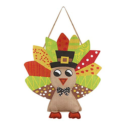 PartyTalk Turkey Burlap Door Hanger Thanksgiving Turkey Door Sign Garden Flag for Fall Thanksgiving Decorations Holiday Front Door Decor 20 x 22 Inch