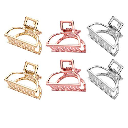VinBee 6 PACK Small Metal Hair Claw Clips Hair Catch Barrette Jaw Clamp for Women Half Bun Hairpins for Thick Hair Silver  Gold  Rose Gold