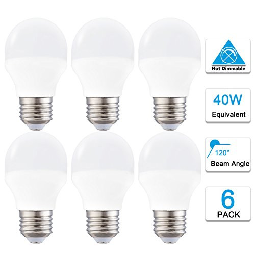 Brigtest 4 Watt Decorative A15 LED Bulb, Daylight White 5000K Medium E26 Standard Base,40 Watt LED Light Bulb Equivalent,Not-Dimmable for Ceiling Fan lighting, Refrigerators 6 pack