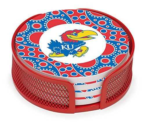 Thirstystone Stoneware Drink Coaster Set with Holder University of Kansas Circles
