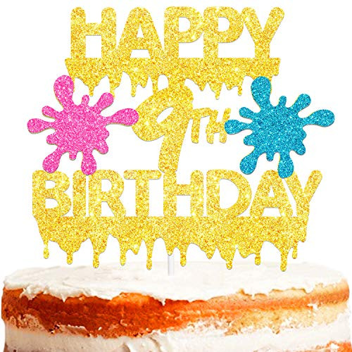 9th Slime Cake Topper Happy Birthday Slime Art Theme Party Decor Picks for Baby Shower Nine Years Old Birthday Party Decorations Supplies