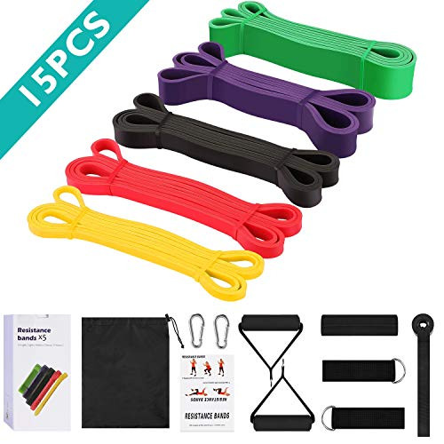 Allvodes Pull up bands Resistance Bands Set Pull Up Assist Bands Exercise Bands Set with Door Anchor Handles and Ankle Straps for Resistance Training Physical Therapy Home Workouts bands15pcs
