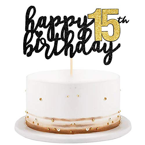 LVEUD Happy Birthday Cake Topper Black Font Golden Numbers 15th Birthday Happy Cake Topper?digital 15 Paper cup Cake topper?Birthday Party Decorations?16? 15 LVEUD Happy Birthday Cake Topper Black Font Golden Numbers 15th Birthday Happy Cake Topper?digital 15 Paper cup Cake topper?Birthday Party Decorations?16? 15