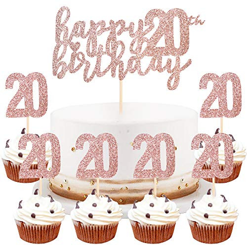 LVEUD Happy Birthday Cake Topper Rose Gold 20th Birthday Happy Cake Topper?Digital 20 Paper Cup Cake Topper?Birthday Party Decorations?16? 20 LVEUD Happy Birthday Cake Topper Rose Gold 20th Birthday Happy Cake Topper?Digital 20 Paper Cup Cake Topper?Birthday Party Decorations?16? 20