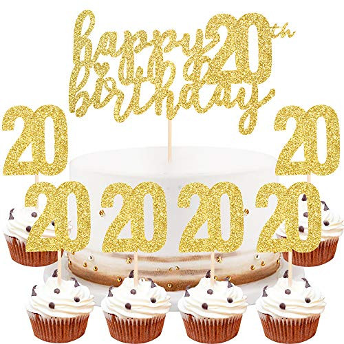 LVEUD Happy Birthday Cake Topper Golden 20th Birthday Happy Cake Topper?Digital 20 Paper Cup Cake Topper?Birthday Party Decorations?16? 20 LVEUD Happy Birthday Cake Topper Golden 20th Birthday Happy Cake Topper?Digital 20 Paper Cup Cake Topper?Birthday Party Decorations?16? 20
