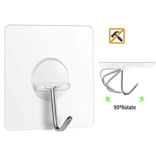 Wall Adhesive Hooks Heavy Duty Wall Hooks Transparent Reusable Seamless Hooks Stainless Hook Waterproof Hooks for Kitchen and Bathroom