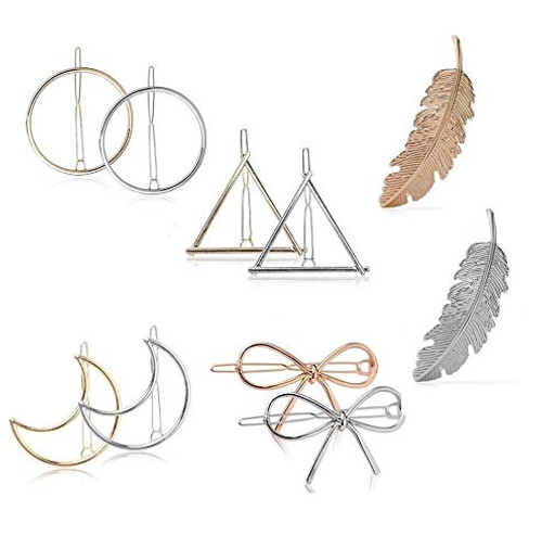 Drayas Minimalism Style Hair Clip for Women?Metal Hair Clips Geometric Patterns Hair Barrettes Leaf Bowknot Hollow Round Triangle Moon hollow Hair Pins Hair Accessories 10PCSSET