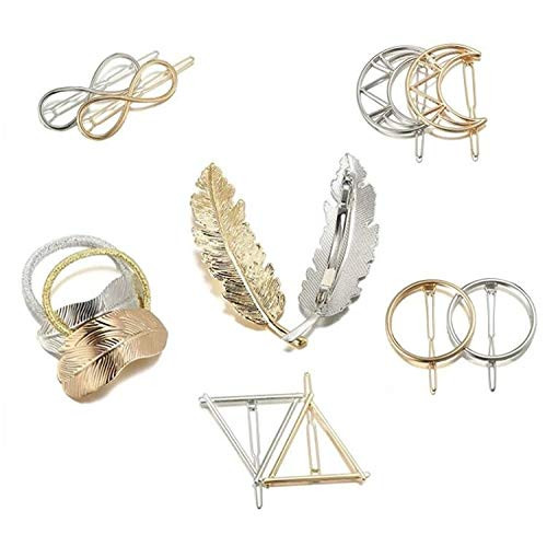 Drayas Minimalism Style Hair Clip for Women?Metal Hair Clips Geometric Patterns Hair Barrettes Leaf Bowknot Hollow Round Triangle Moon hollow Hair Pins Hair Accessories 12PCSSET