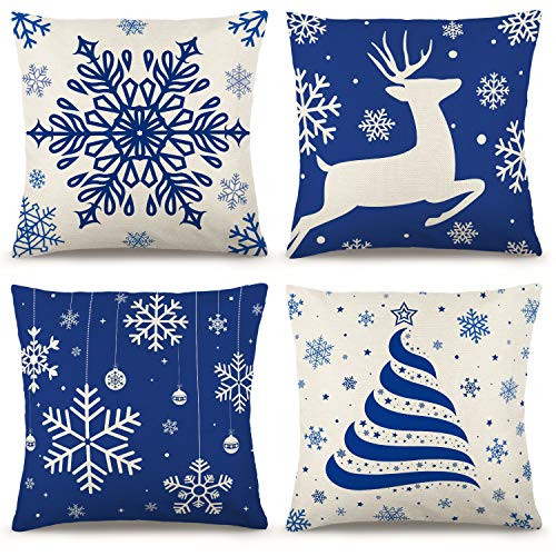 YGEOMER Christmas Blue Pillow Covers 18×18 Inch Set of 4 Farmhouse Pillow Covers Holiday Rustic Linen Pillow Case for Sofa Couch Christmas Blue Decorations Throw Pillow Covers YGEOMER Christmas Blue Pillow Covers 18×18 Inch Set of 4 Farmhouse Pillow Covers Holiday Rustic Linen Pillow Case for Sofa Couch Christmas Blue Decorations Throw Pillow Covers