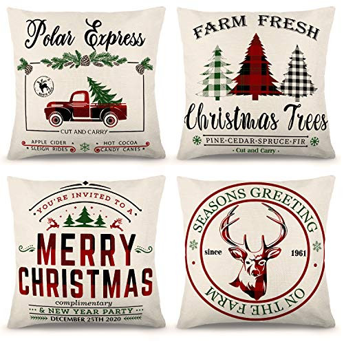 YGEOMER Christmas Pillow Covers 18×18 Inch Set of 4 Black and Red Buffalo Plaid Farmhouse Pillow Covers Holiday Rustic Linen Pillow Case for Sofa Couch Christmas Decorations Throw Pillow Covers YGEOMER Christmas Pillow Covers 18×18 Inch Set of 4 Black and Red Buffalo Plaid Farmhouse Pillow Covers Holiday Rustic Linen Pillow Case for Sofa Couch Christmas Decorations Throw Pillow Covers