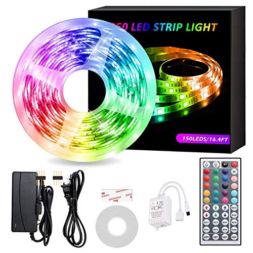 HARMONIC LED Strip Lights164ft RGB Color Changing Light StripsLED Tape Lights with 44 Keys Remote Controller12V Power Supply300 LEDs Lights for BedroomTV Backlight KitchenHome