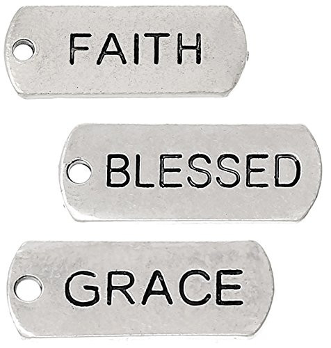 87 Pc Inspirational Message Charm Pendants Silver Tone Faith Blessed Grace