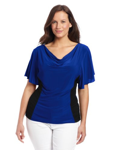 Star Vixen Womens PlusSize Flutter Sleeve Colorblock Top CobaltBlack 3X