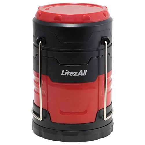LitezAll 200 Lumens EASY PULL OPEN COB LED Lantern/FOR Camping, Workshops, Home, Cabin, or Outbuildings (100% Manufacture Replacement Guarantee) (Red)