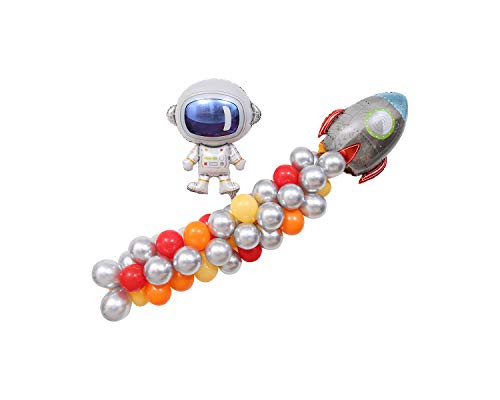 Astronaut Themed Balloon Garland Kit  Red Orange and Chrome Silver Shower Decor  Space Themed Balloon Arch  Balloons for Birthday Party Decorations Silver