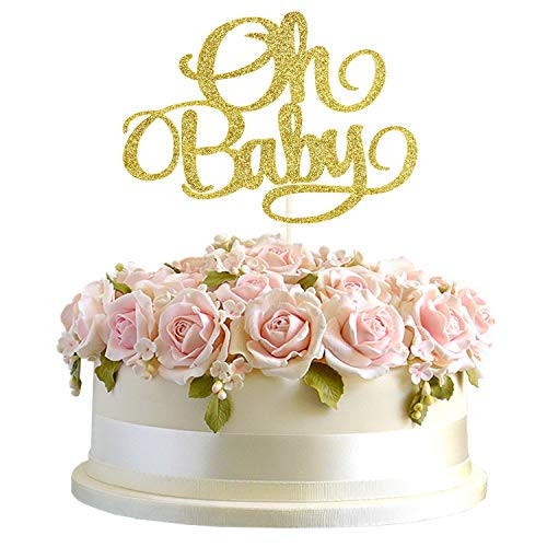 Junucubo Oh Baby Cake Topper Baby Shower Favors Gold Glitter Cake Decoration Supplies Gold Cake Topper Handmade Oh Baby Cake Topper Glitter Gender Reveal Parties for Boys and Girls Perfect for Both Boy Girl Baby Showers?Oh Baby?