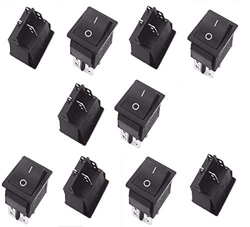 ONLYTU 10PCS KCD4 DPST Button ONOff 4 Pin Rocker Boat Switch 16A20A AC 250V125V Black Plastic