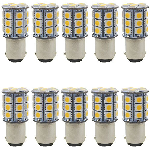 JAVR Pack of 10 - Warm White 3000K 1142 BA15D 1076 1176 LED Bulbs 5050 27-SMD Replacement Lamps for 12V Interior RV Camper Trailer Lighting Boat Yard Light Brake Tail Bulbs
