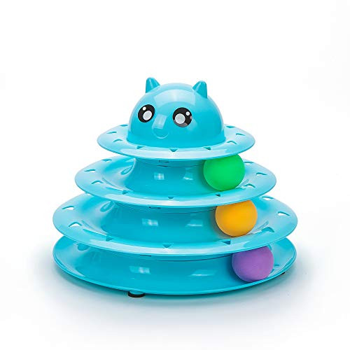 Vealind Pet Interactive Fun Roller Exerciser 3 Level Tower of Tracks Cat Teaser Ball ToyBlue