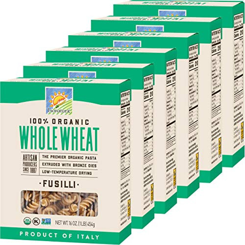 Bionaturae Fusilli Whole Wheat Pasta  Whole Wheat Fusilli Pasta  NonGMO  Kosher  USDA Certified Organic  Made in Italy  16 oz 6 Pack
