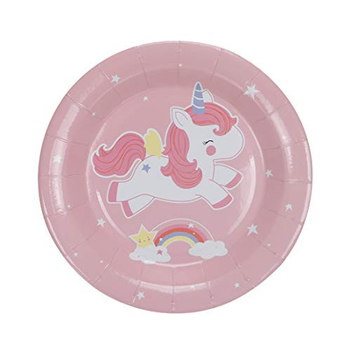 Geeklife Unicorn Paper Plates,Pink 7 Inch Dessert Plates,20 Pcs Disposable Party Plates Set