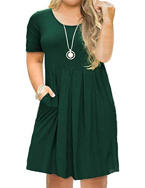 Tralilbee Womens Short Sleeve Casual Loose Plus Size TShirt Dress Dark Green 3XL