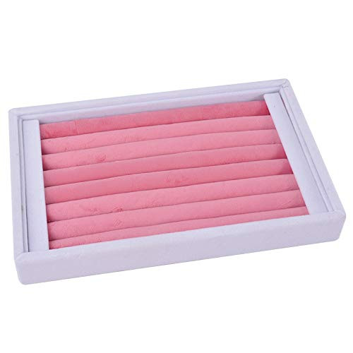 Valyria Velvet 7 Slots Ring Earrings Trays Showcase Display Jewelry Organizer (White+Pink)