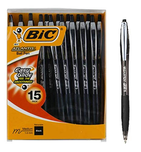BIC Atlantis Retractable Ballpoint Pen 10mm Medium Point Black Ink Pack of 15