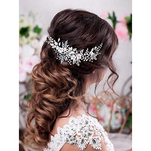Catery Flower Bride Wedding Headband Silver Crystal Pearl Hair Vine Braid Headpieces Bridal Hair Accessories for WomenSilver Catery Flower Bride Wedding Headband Silver Crystal Pearl Hair Vine Braid Headpieces Bridal Hair Accessories for WomenSilver