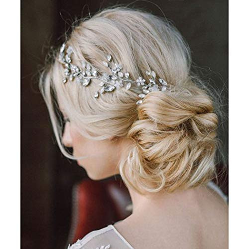 Catery Flower Bride Wedding Headband Silver Crystal Pearl Hair Vine Braid Headpiece Bridal Hair Accessories for Women Silver Catery Flower Bride Wedding Headband Silver Crystal Pearl Hair Vine Braid Headpiece Bridal Hair Accessories for Women Silver