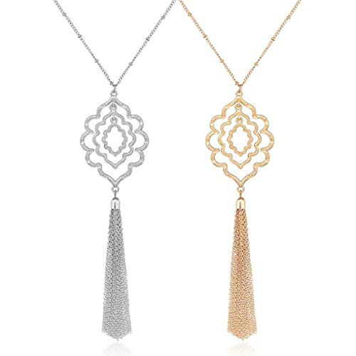 Yalice Long Tassel Necklace Chain Geometric Circle Pendant Necklaces Dress Jewelry for Women and Girls Silver Yalice Long Tassel Necklace Chain Geometric Circle Pendant Necklaces Dress Jewelry for Women and Girls Silver