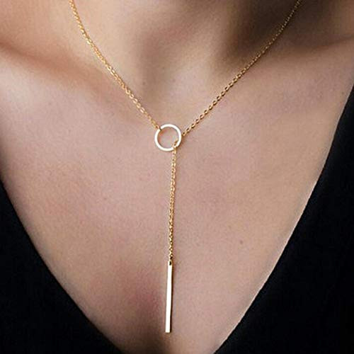 YienDoo Bohemian Necklace with Simple Metal Circle Rod Pendant Short Fashion Gold Necklace Chain Jewelry For Woman and Girls