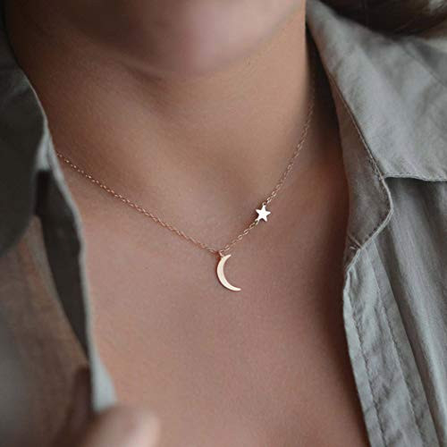 Adony Boho Moon Pendant Necklaces Gold Star Necklace Chain Jewelry Adjustable for Women and Girls