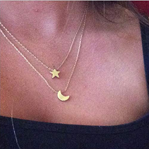 Hannah Boho Layered Star Necklace Gold Moon Pendant Necklaces Chain Jewelry Adjustable for Women and Girls