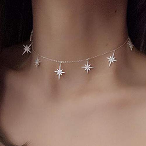 Jovono Dainty Star Tassels Pendant Necklaces Fashion Choker Necklace Chain Jewelry for Women and Girls Silver Jovono Dainty Star Tassels Pendant Necklaces Fashion Choker Necklace Chain Jewelry for Women and Girls Silver